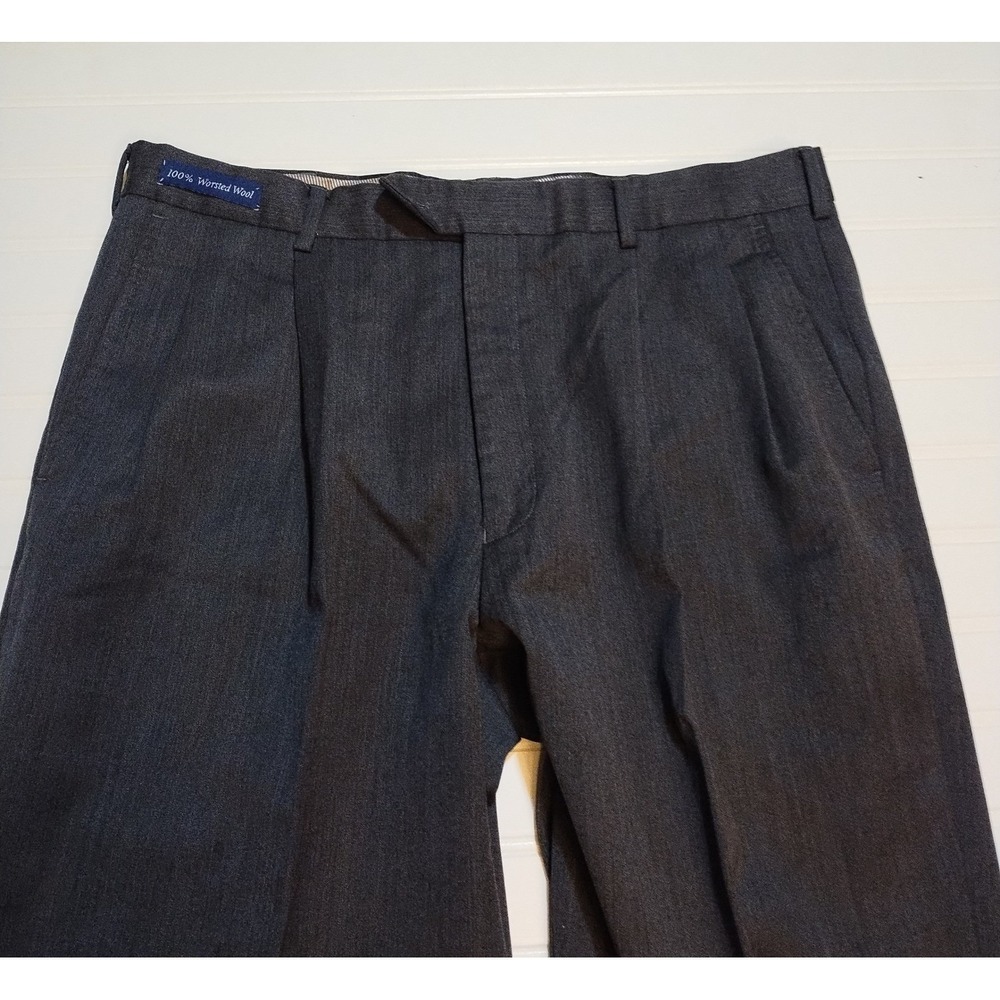 100% Worsted Wool Pleated Cuffed Mens Dress Pants Charcoal Gray 34x28 (Tag 36x30 - Picture 3 of 9
